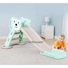 Детская горка HF-H008-4, мишка, зелено-бежевая